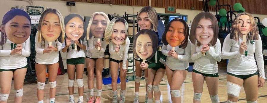 The Volleyball seniors featuring their fatheads