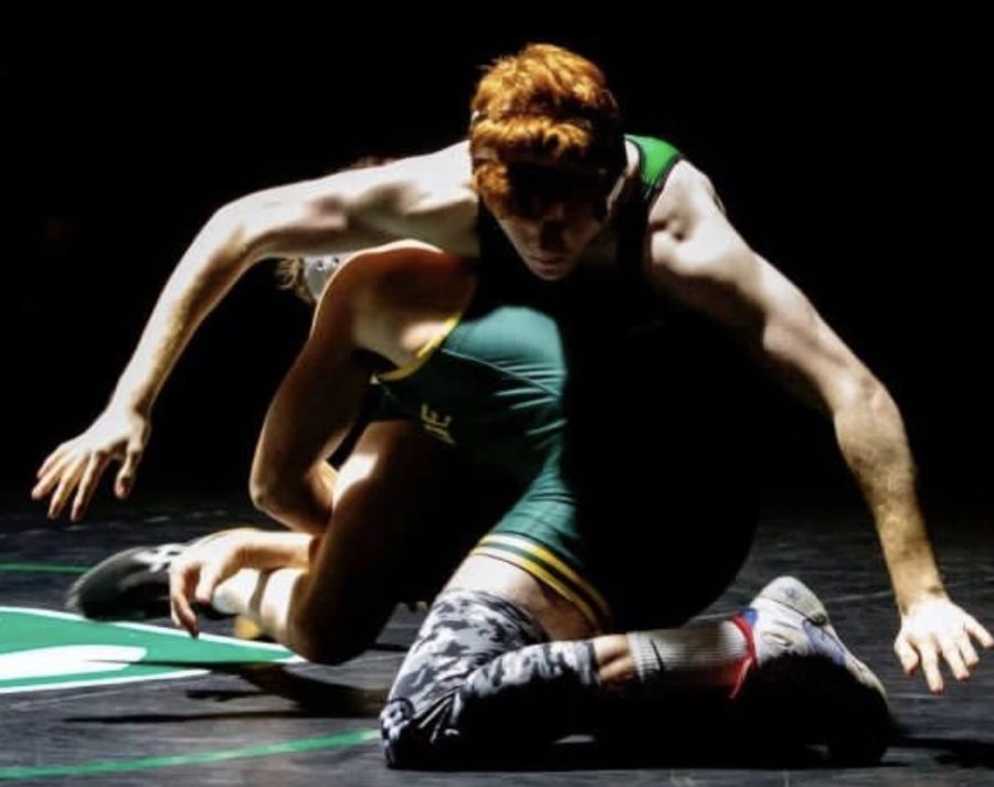 Tully Meyer, senior, in one of his wrestling matchups