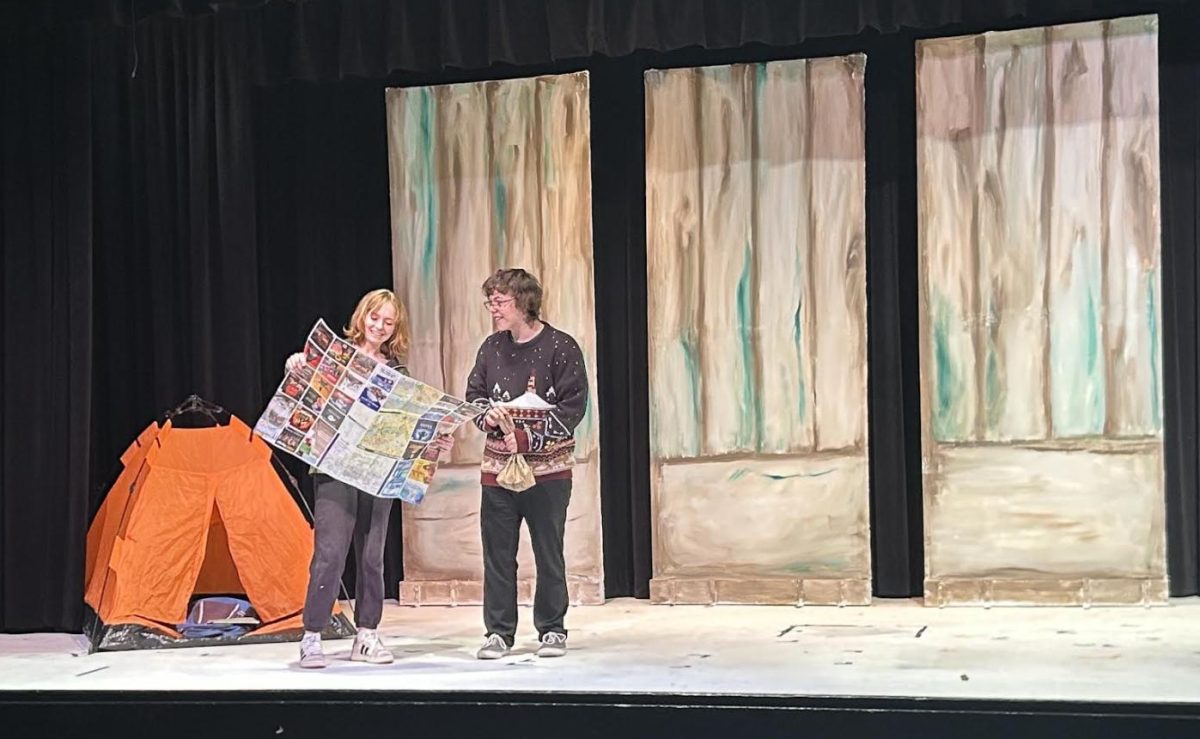 Madeline Edwards, sophomore, and Jacob Nixon, Junior, rehearsing a scene.